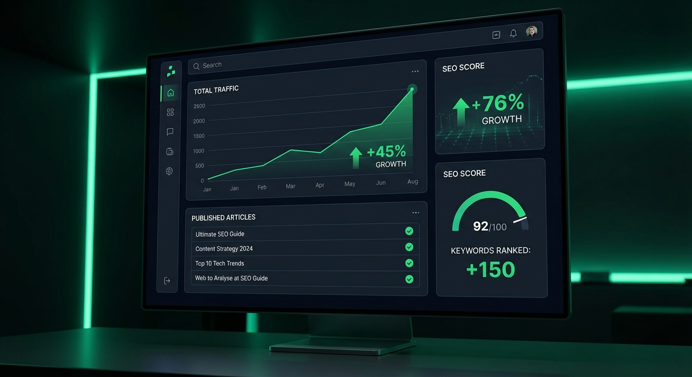 Blog analytics showing growth from automated publishing
