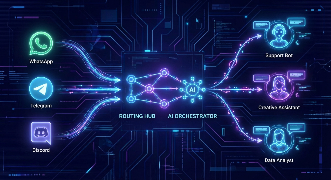 Multi-agent routing: messages flowing to different AI agents